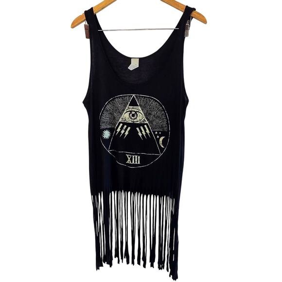 Size L – Y2K Upcycled Evil Eye Oversized Tank w/ Tassels - Picture 1 of 4